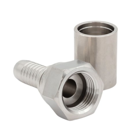 Press Coupling f. smooth PTFE hose w. braid, BSP nut flat seat
