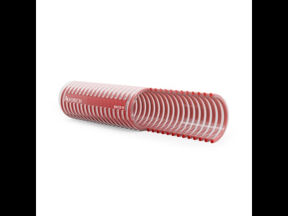 Heavy-duty Bacco FF beverage hose ideal for transporting wine up to 50% alcohol and vinegar. Reinforced with red PVC spiral. Order here.