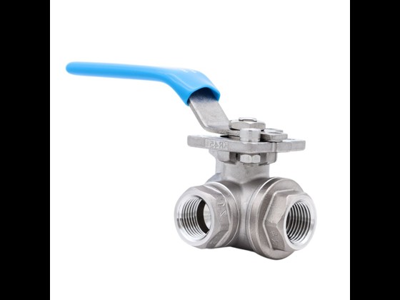 Ball valve, 3-way, T-bore, stainless AISI 316