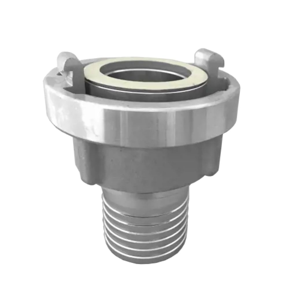 Robust and swivel Storz coupling with hose tail made of forged aluminium. Used for water supply and pump systems. Order Storz couplings on the webshop.