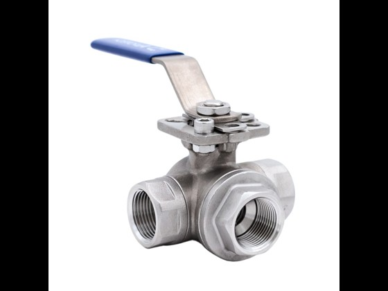 Ball valve, 3-way, L-bore, stainless AISI 316