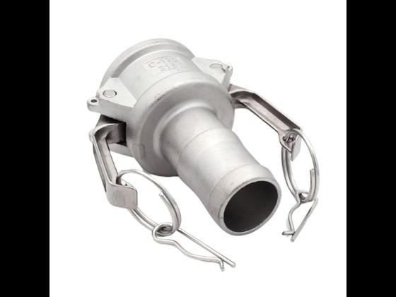 Stainless steel Camlock female coupling with hose connection, type C. Can be used for various liquid or gas lines. Order via our webshop here.