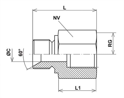 Reducing bushing, 60 degrees at one end