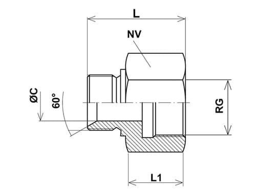 Reducing bushing, negative, 60 degrees at one end