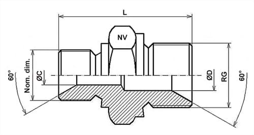 Reducing nipple, hexagon, 60 x 60 degrees