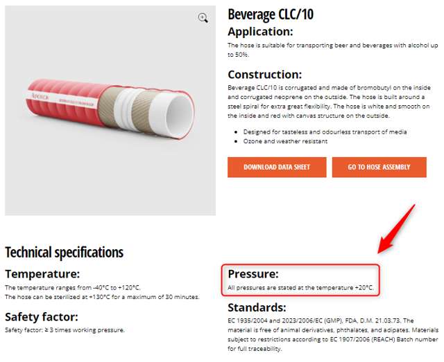 Screenshot of Alfotech product page, Beverage CLC/10