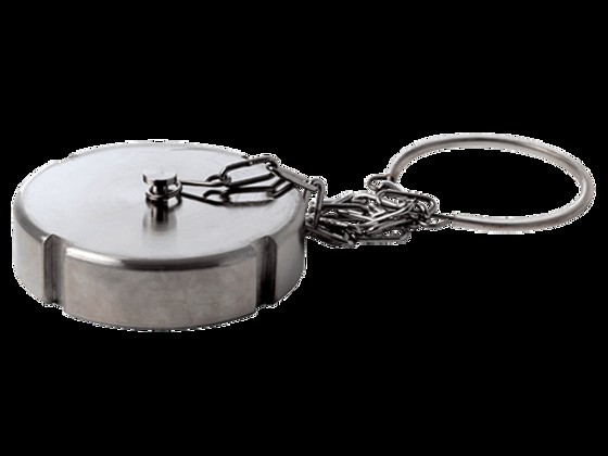 Our SMS blind nut with pin & chain, ISO 2037, is made of stainless steel AISI 304. Find resistant end sleeves designed with grooves for hook spanners here.