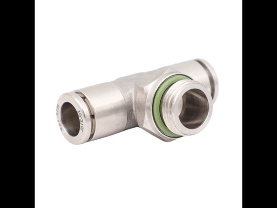 Push-in tee with swivel and BSPP thread, made of stainless steel AISI 316. Incl. Viton gasket. Suitable for compressed air hoses. Order via webshop here!