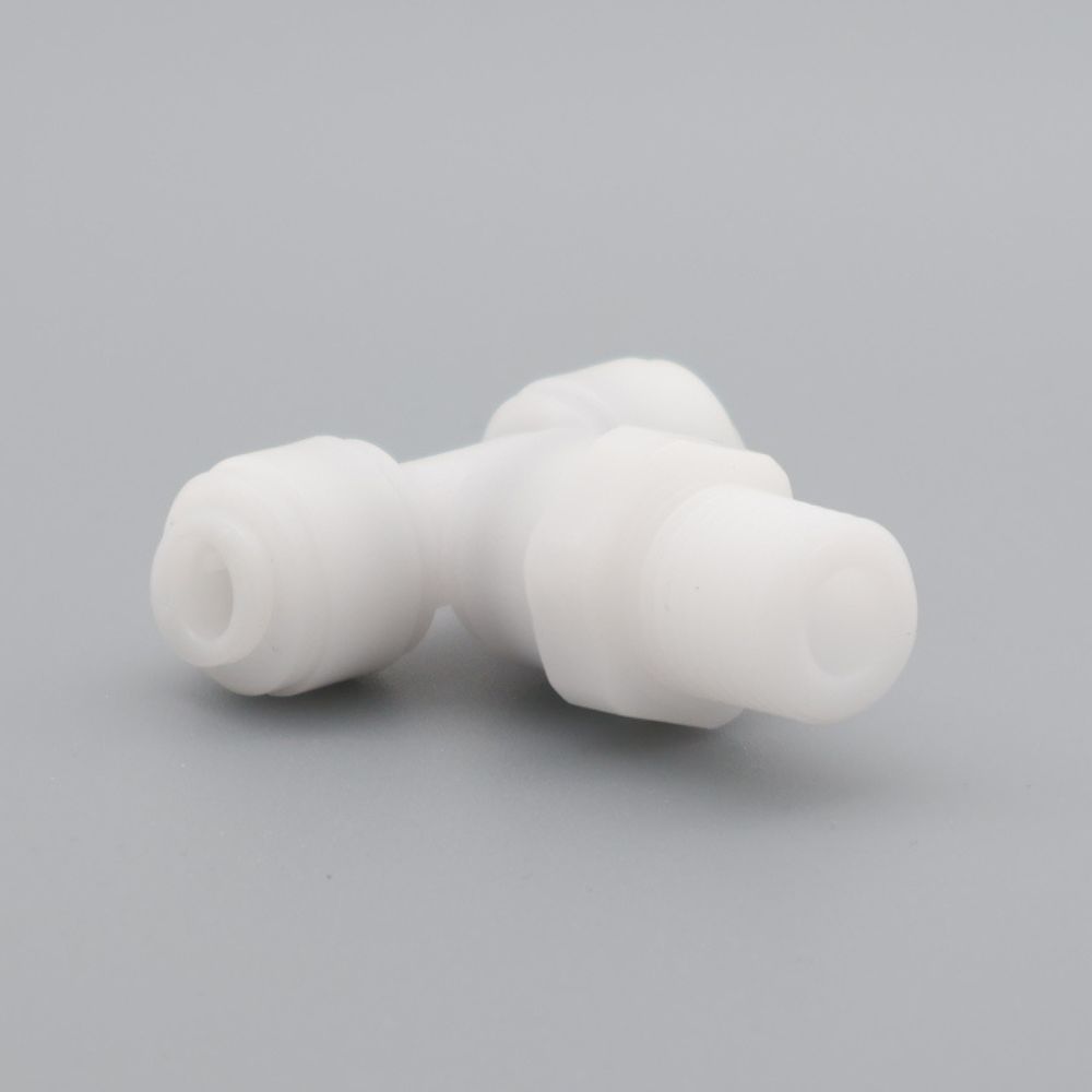 Push-in male swivel tee with BSPT thread, made of polyoxymethylene (POM). Complies with EC 1935/2004. Long service life and high sanitary level. Order here!