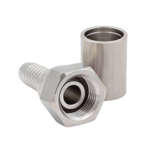 Press Coupling f. smooth PTFE hose w. braid, BSP nut with 60° cone