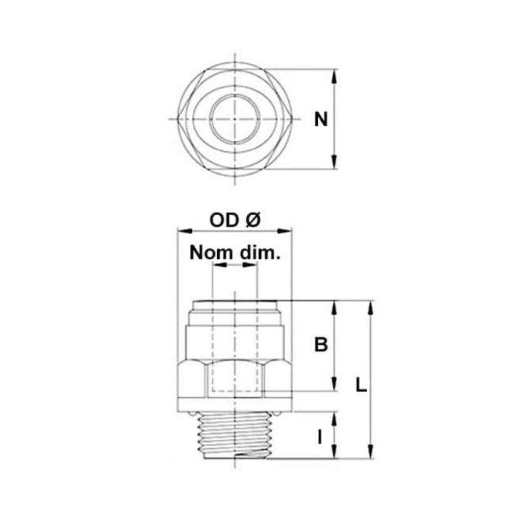 Push-in male connector