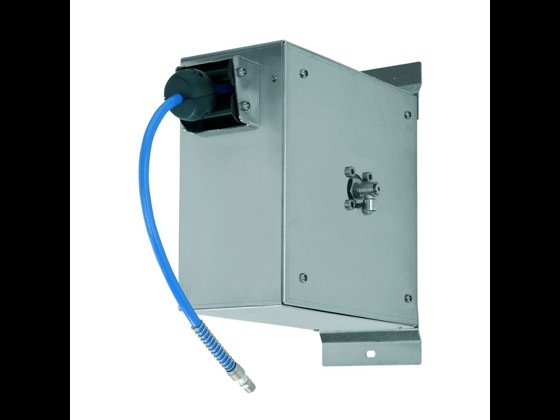 Alfotech's stainless hose reel AFT 1060 AVC is of high quality and with spring reel for e.g. compressed air hoses. Fits 1/4 ”in up to 10 meters length.
