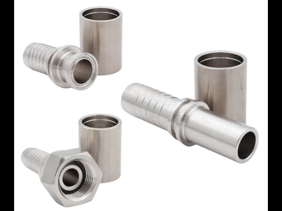 Stainless crimped hose couplings for smooth PTFE hose with stainless braid - highest quality. We stock high quality products for the process industry.