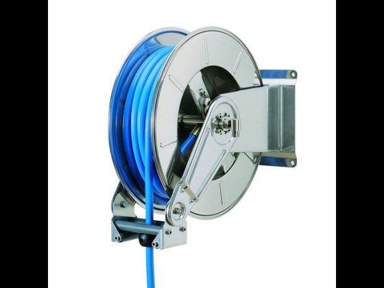 Stainless steel hose reel AFT 3500-3503 AV of high quality and with spring rewind. Suitable for 1/2“, 3/4” and 1” hoses up to 35 meters in length. Order here!
