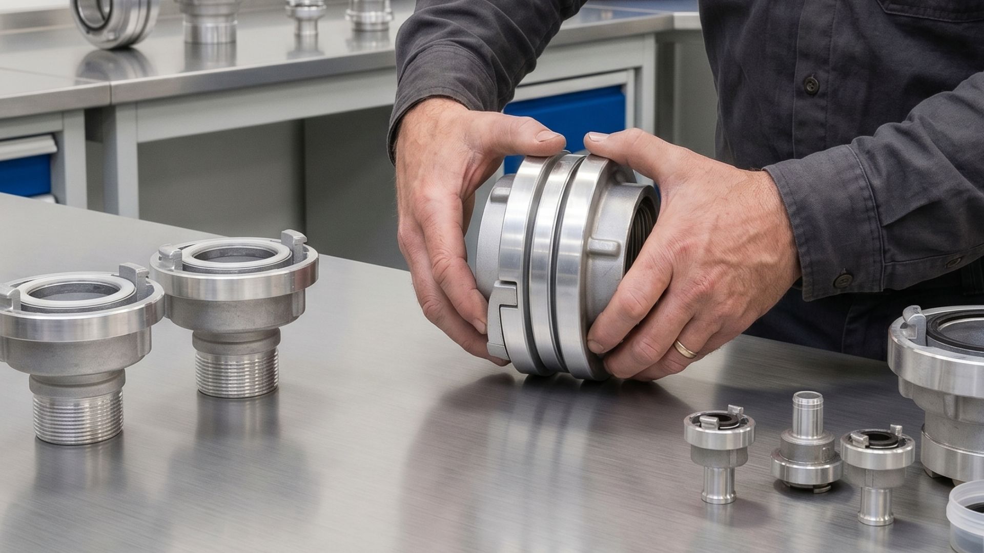 man connecting storz couplings