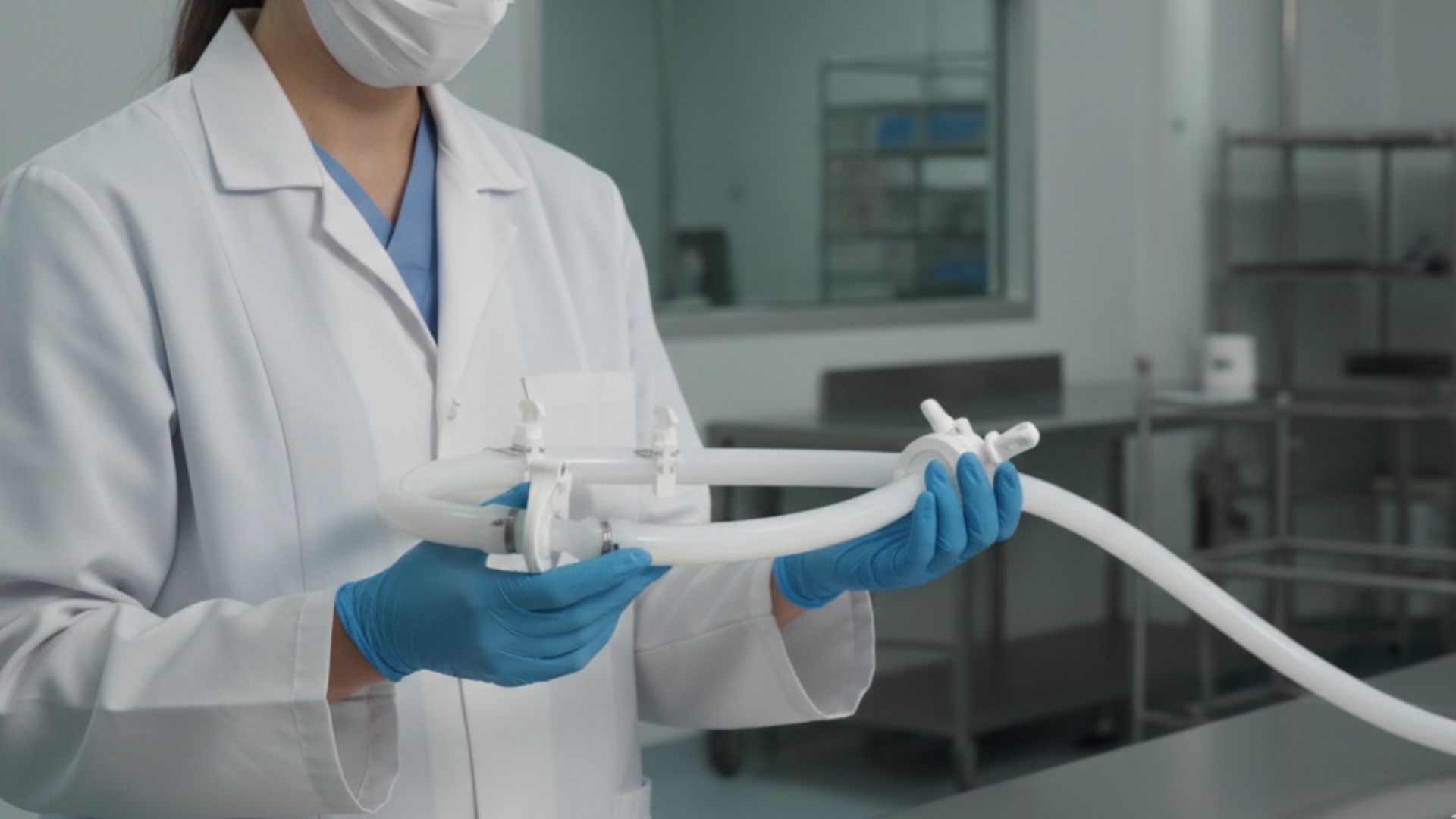 pharma employee holding single-use assembly