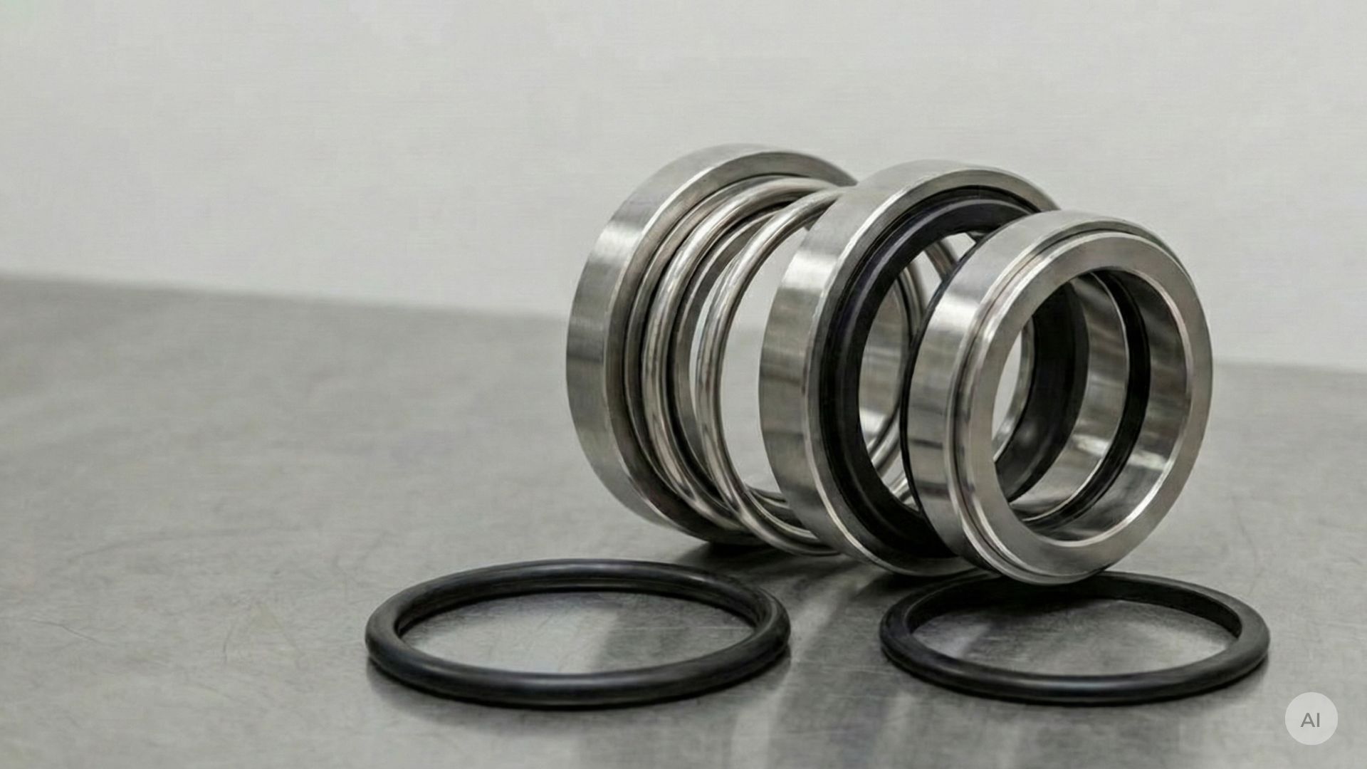 Mechanical seals and gaskets on a table 