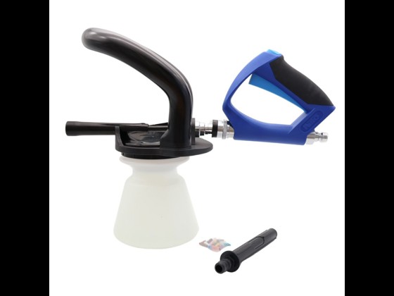 Ergonomic spray gun with 1.4 l container and 1/2” thread. Low weight, stepless adjustment and chemical resistance. Withstands 10 bar and 40°C. Order online!