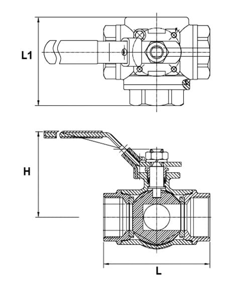 Ball valve, 3-way, L-drilled