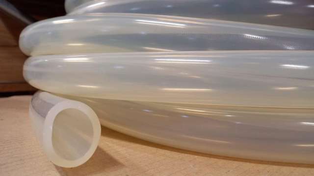 Coiled silicone hose on shelf