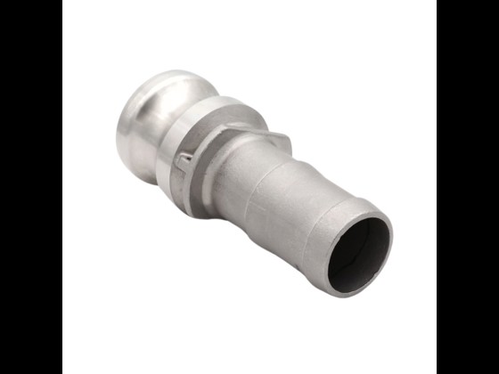 Stainless steel Camlock coupling connection for clamp jaws, type E, from Alfotech. Can be used for various liquid or gas lines. Order via our webshop here.