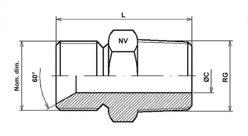 Hexagon nipple, 60 degrees at one end, BSPT