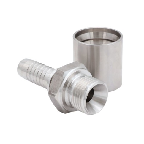 Press Coupling f. corrug. PTFE hose w. braid & silicone, BSP nut with 60° cone