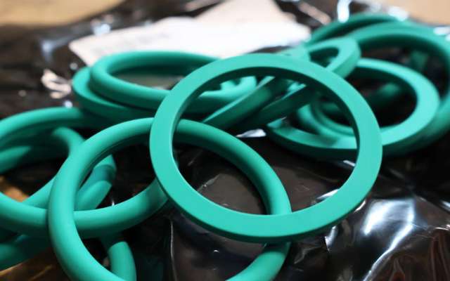 Green Viton gaskets scattered over black bag