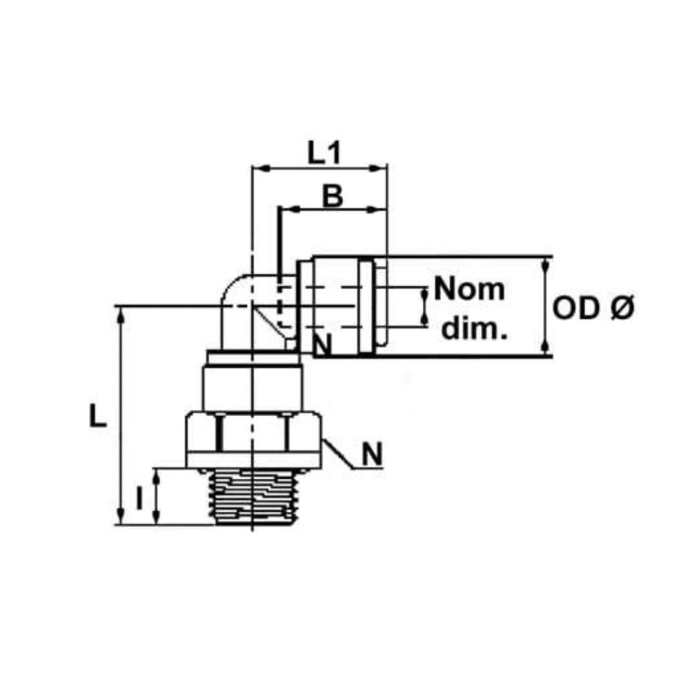 Push-in male swivel elbow, BSPP
