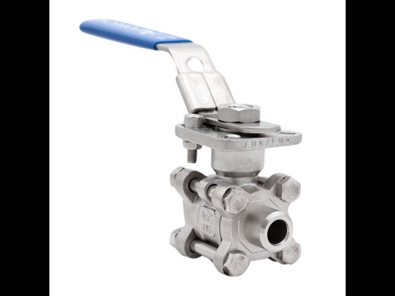 Ball valve, 3-part, with ISO top, weld ends, stainless AISI 316