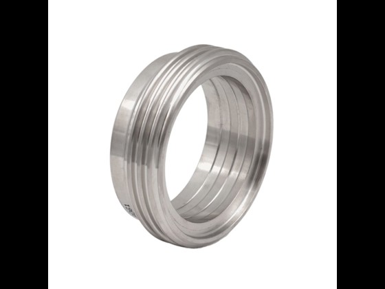 MS male with grooves for fastening on stainless steel dairy pipes. Made of stainless steel. Perfect for secure connections in sanitary applications. Buy here.