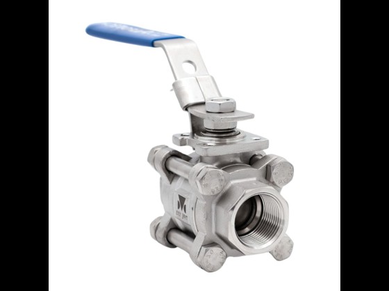 Ball valve, 3-part with ISO top, stainless, female/female