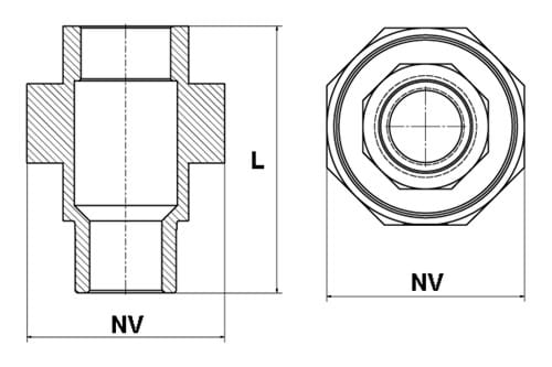 Union, flat seal, sleeve/nipple (Teflon)