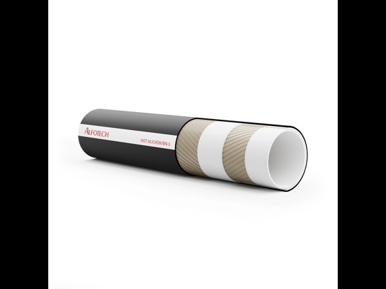 The HOT-Alichem/BN-S chemical hose covers -40°C to +120°C depending on the medium. Suitable for light chemical liquids, CIP cleaning, and non-fatty foods.